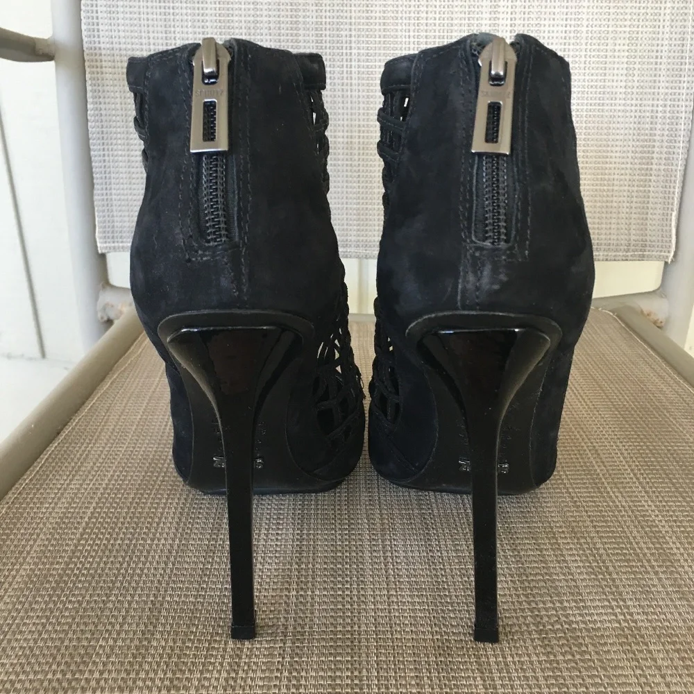 SCHUTZ Black Caged Pointed Toe Heels Booties Sz 8 - Picture 9 of 12